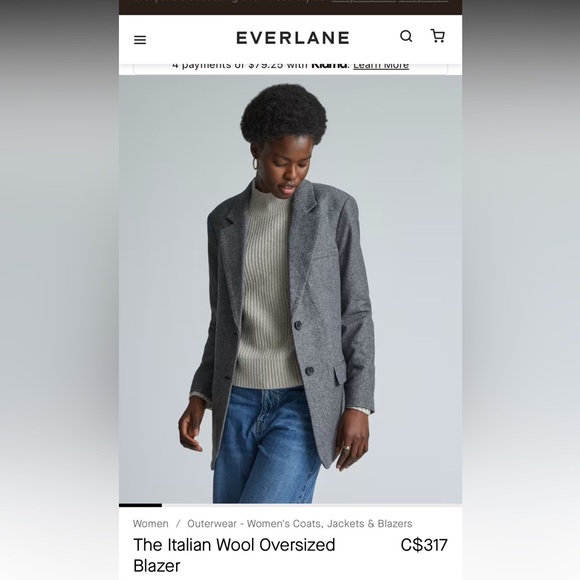 EVERLANE Italian Wool Oversized Blazer size 00 grey herringbone 🖤 - Picture 2 of 8